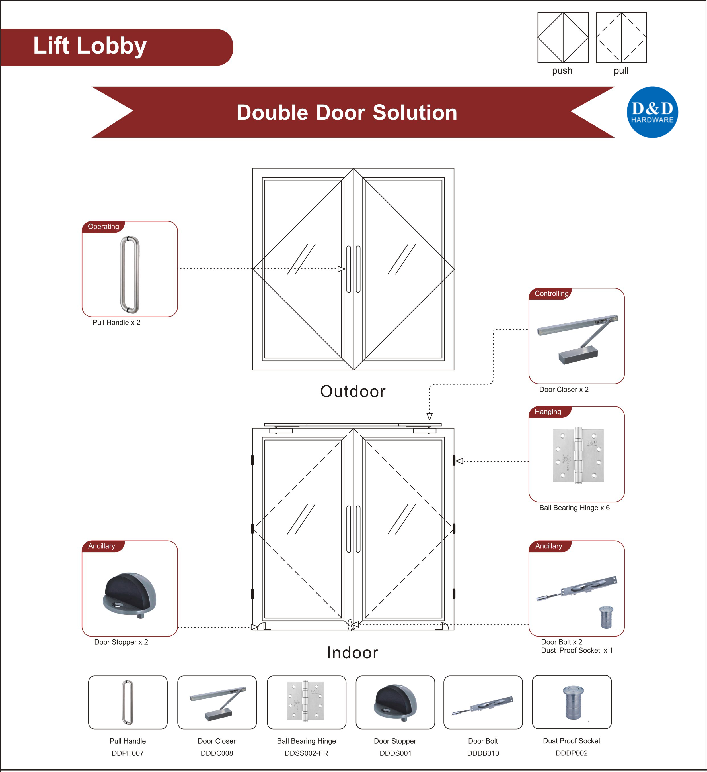 Fire Rated Glass Door Ironmongery for Lift Lobby Double Door D&D HARDWARE