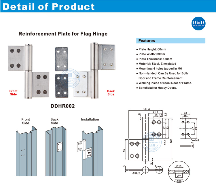 Steel Zinc Plate Flag Door Hinge Reinforcement Plate for Heavy Door ...