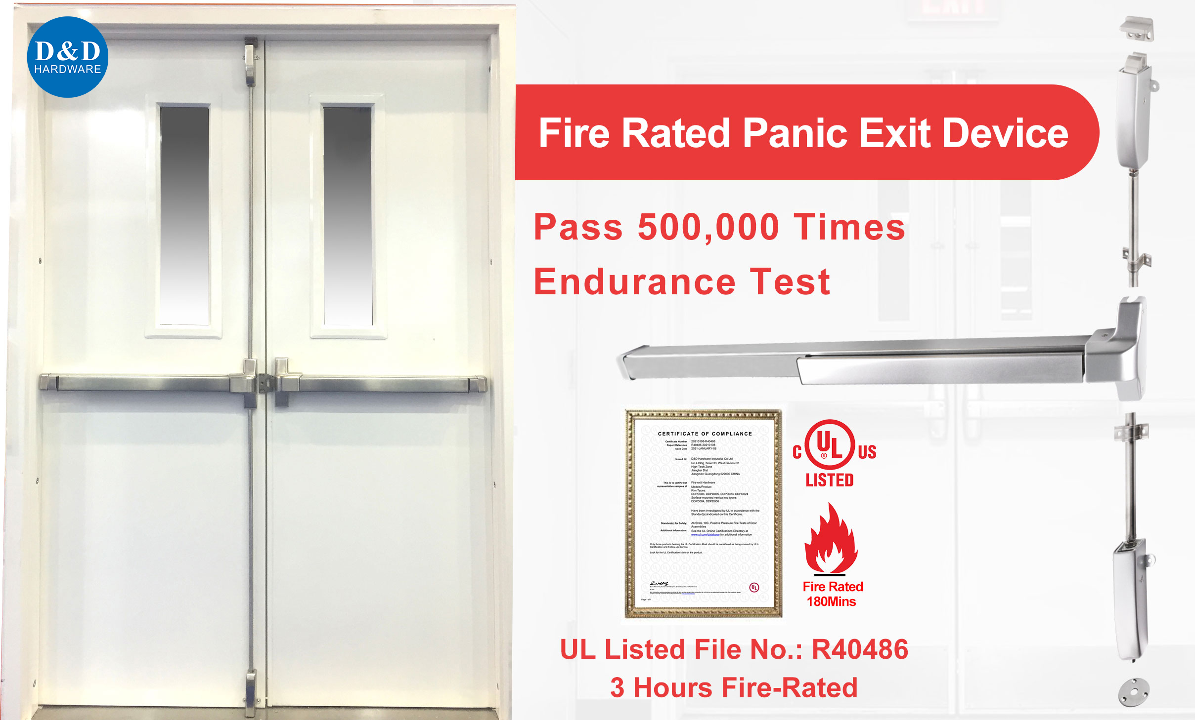 Fire Rated Commercial Panic Push Bar For Double Door