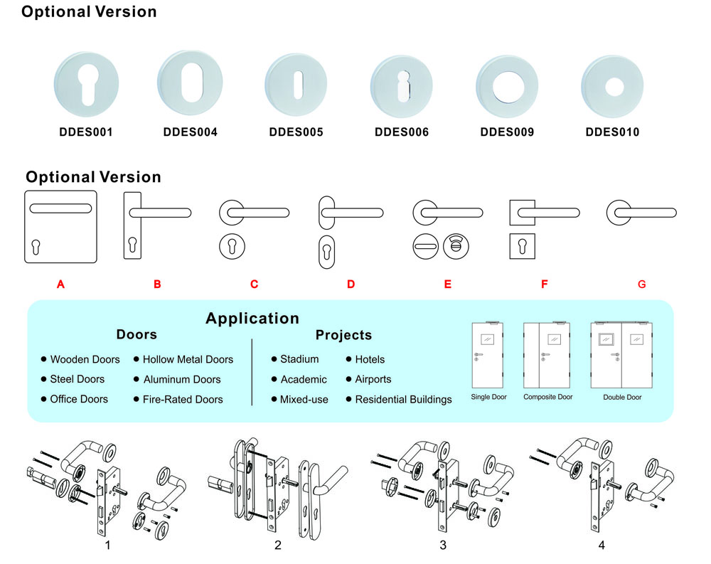 Stainless Steel 304 Hollow Fire Rated Bend T Shape Door Handle for