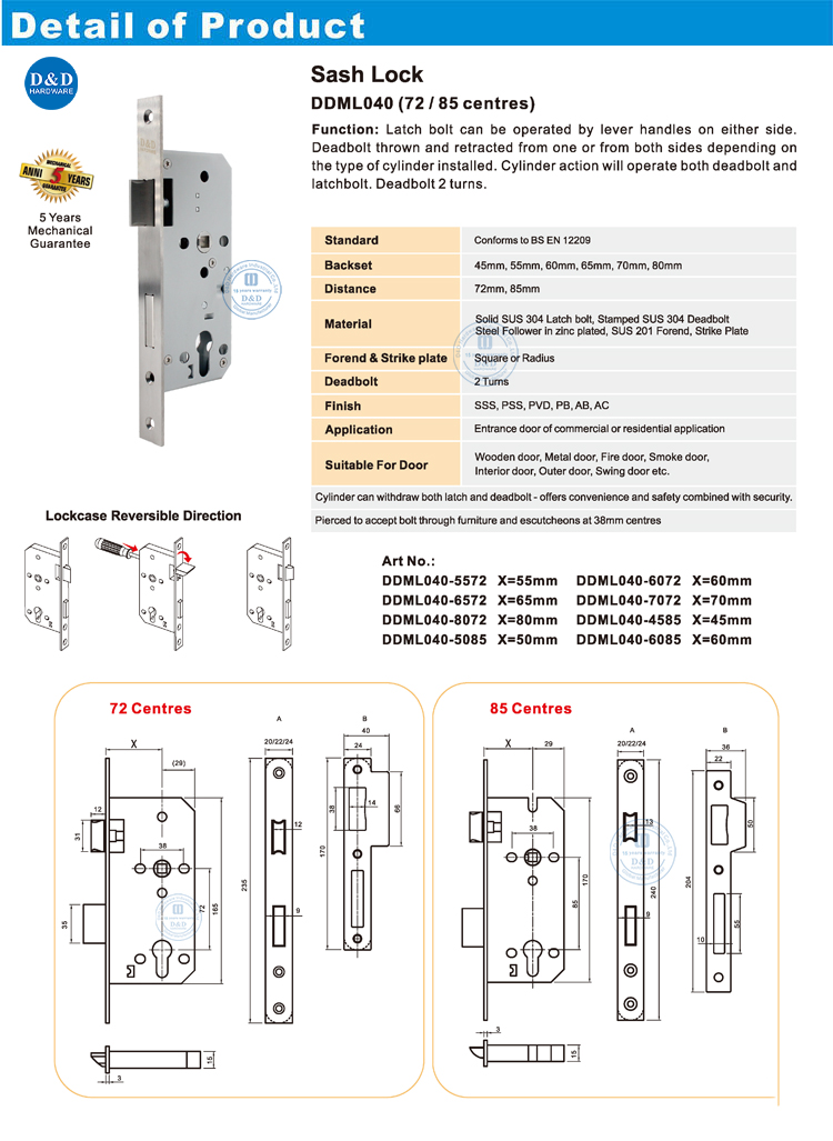 Stainless Steel Sash Lock Commercial Mortise Locks for Entrance Door ...