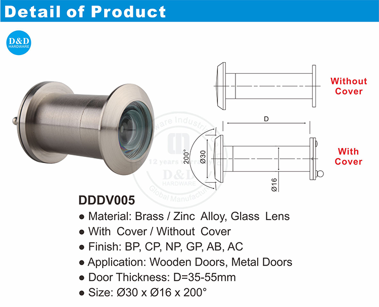 Zinc Alloy Spy Hole Lens 180 Degree Peephole Door Viewer-DDDV005 from